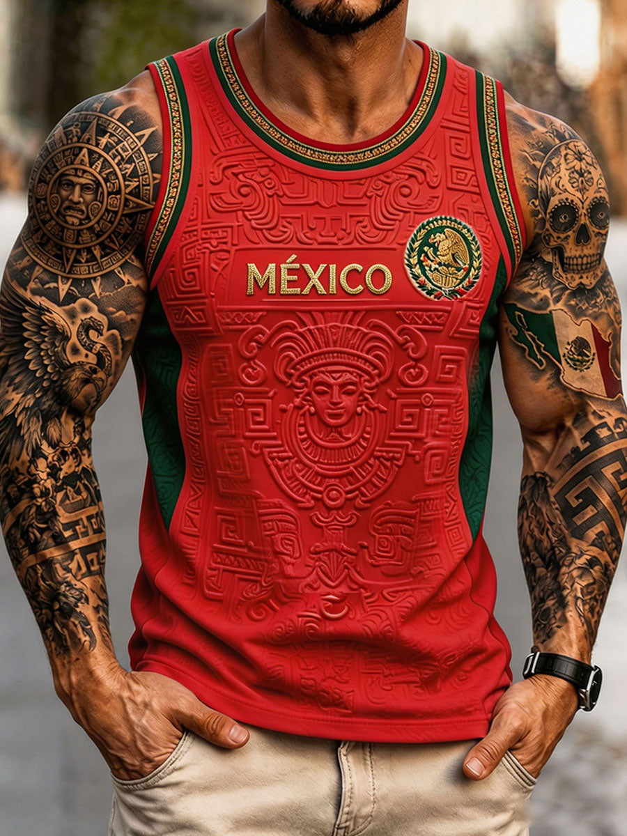 Camisetas sin mangas estampadas con diseño de amor por el fútbol mexicano para hombre