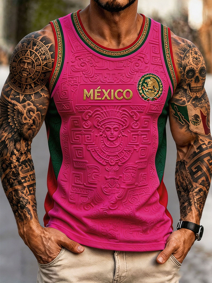 Camisetas sin mangas estampadas con diseño de amor por el fútbol mexicano para hombre
