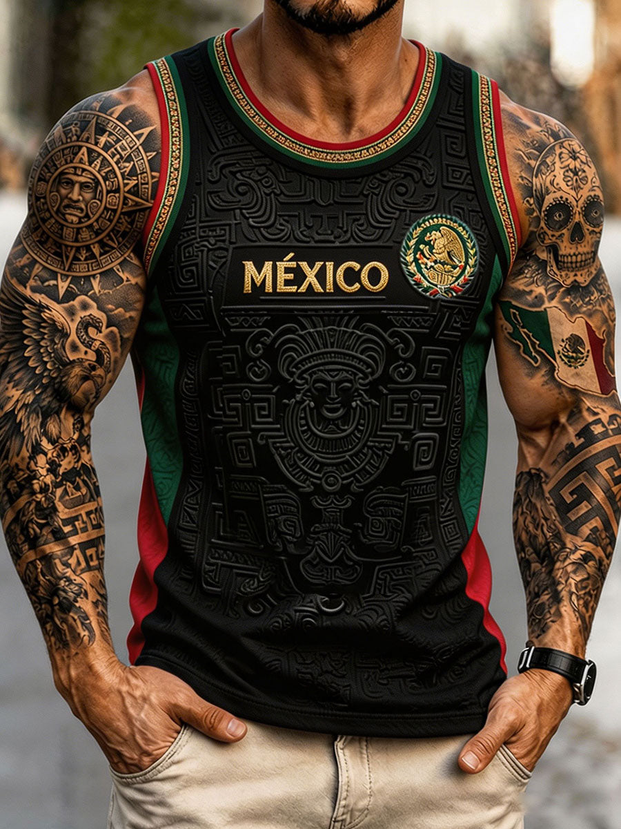 Camisetas sin mangas estampadas con diseño de amor por el fútbol mexicano para hombre