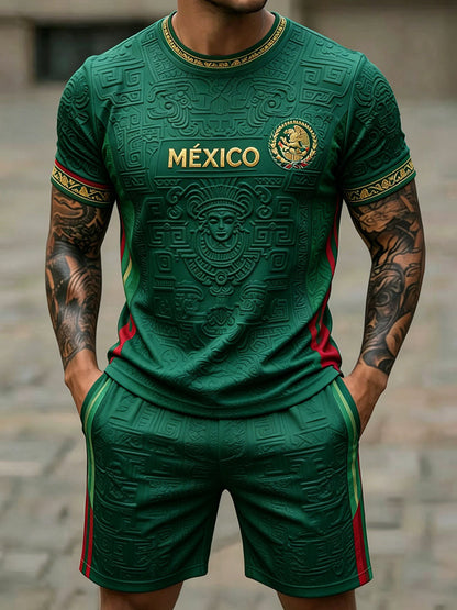 Conjuntos estampados con diseño de amor por el fútbol mexicano para hombre