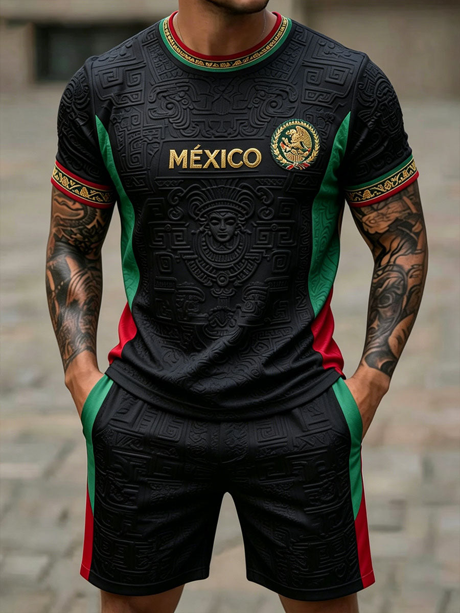 Conjuntos estampados con diseño de amor por el fútbol mexicano para hombre