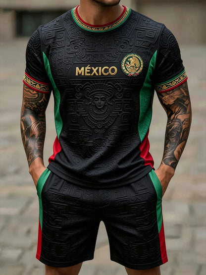 Conjuntos estampados con diseño de amor por el fútbol mexicano para hombre