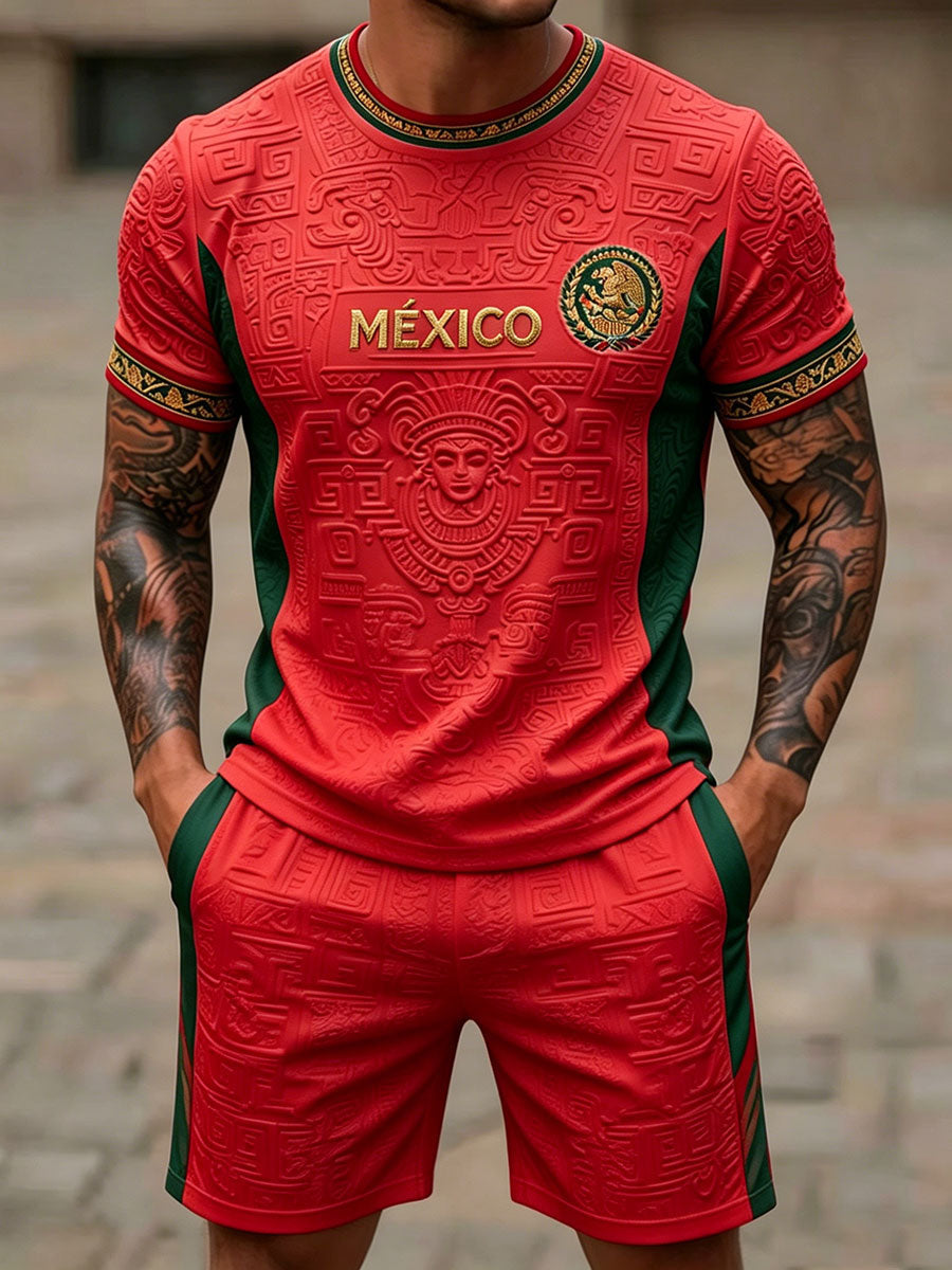 Conjuntos estampados con diseño de amor por el fútbol mexicano para hombre
