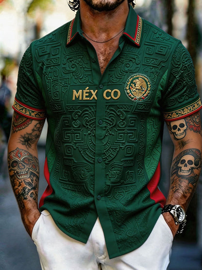 Camisa estampada con diseño artístico para amantes del fútbol mexicano, para hombre