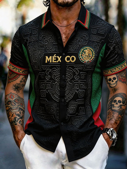 Camisa estampada con diseño artístico para amantes del fútbol mexicano, para hombre
