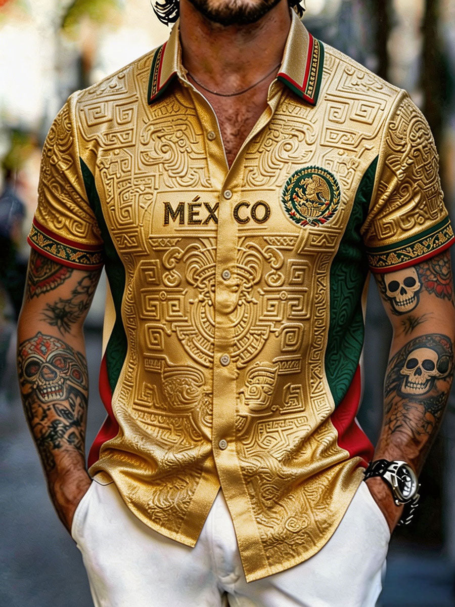 Camisa estampada con diseño artístico para amantes del fútbol mexicano, para hombre