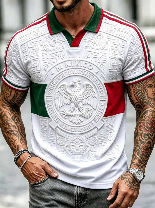 Polo casual para hombre con estampado de fútbol mexicano