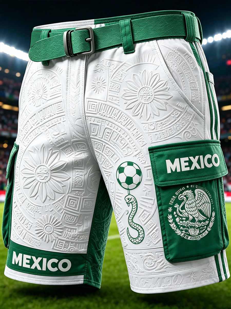 Pantalones de trabajo casuales con estampado de fútbol mexicano para hombres