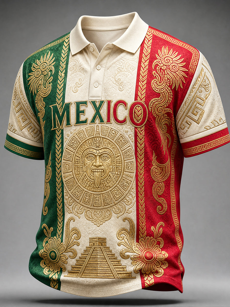 Camiseta polo informal de manga corta con estampado para aficionados al fútbol y al arte mexicano