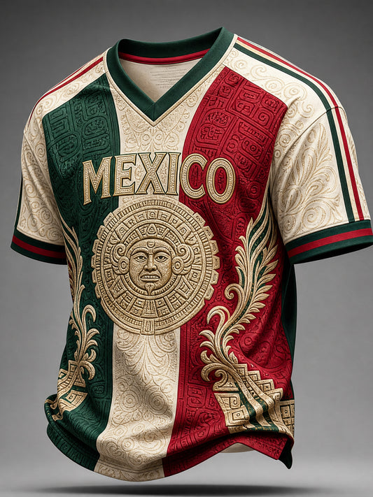 Camiseta informal de manga corta con estampado para aficionados al fútbol y al arte mexicano