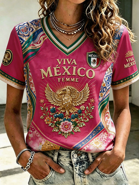 Camisetas estampadas con arte del orgullo mexicano para mujer