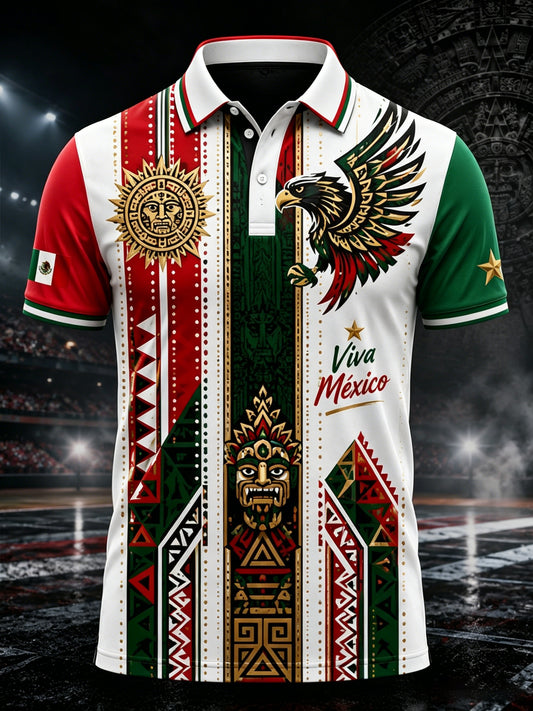 Estampado artístico de polo con motivo de animación en un partido de fútbol mexicano para hombre