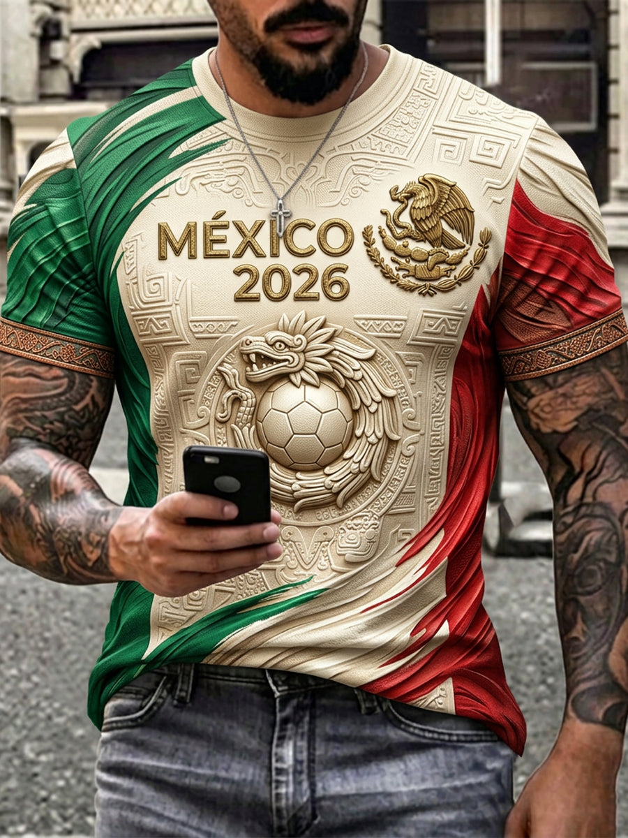 Camiseta de manga corta con estampado de arte para aficionados al fútbol mexicano para hombre