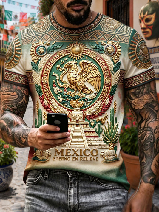 Camiseta estampada con arte mexicano para hombre