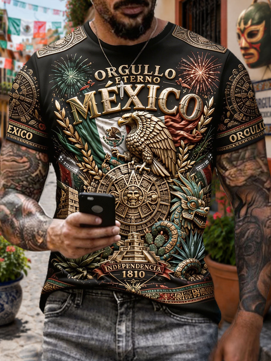 Camiseta estampada con arte mexicano para hombre