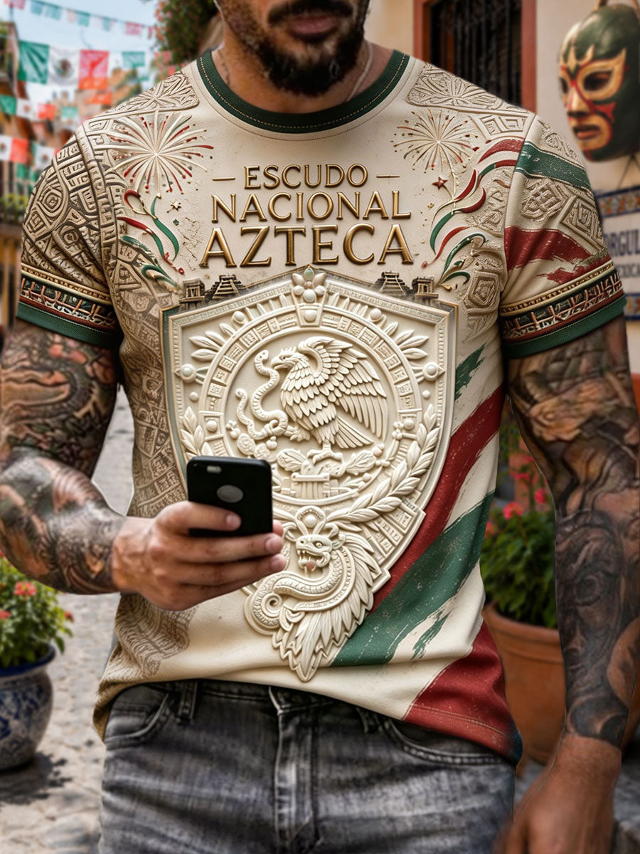 Camiseta estampada con arte mexicano para hombre