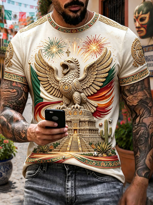 Camiseta estampada con arte mexicano para hombre