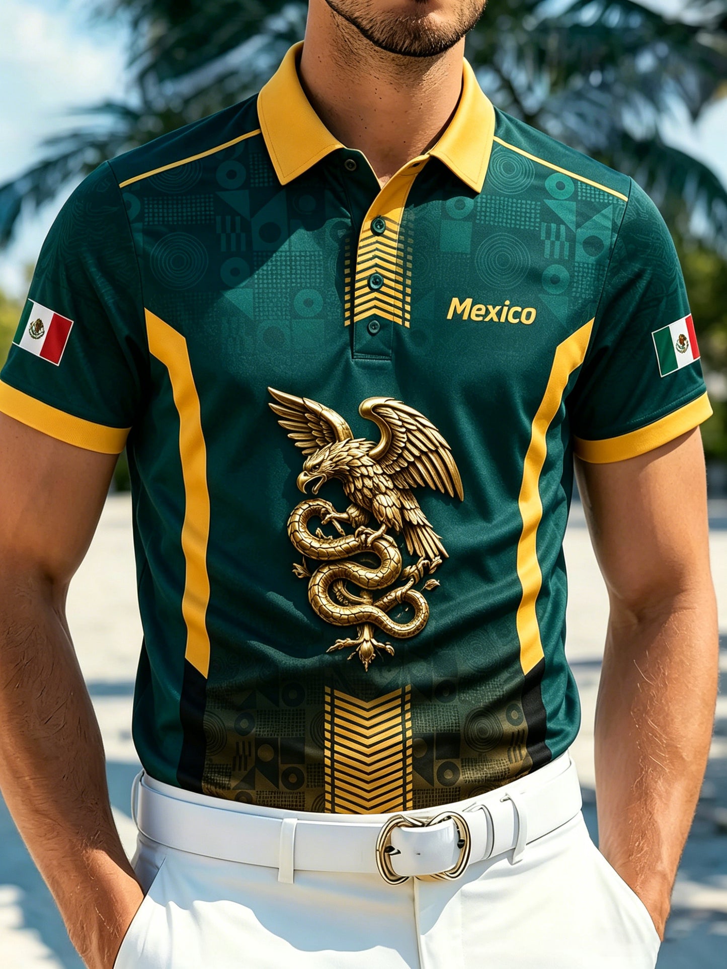 Polera con estampado artístico de elemento de aliento para la selección mexicana de fútbol masculino