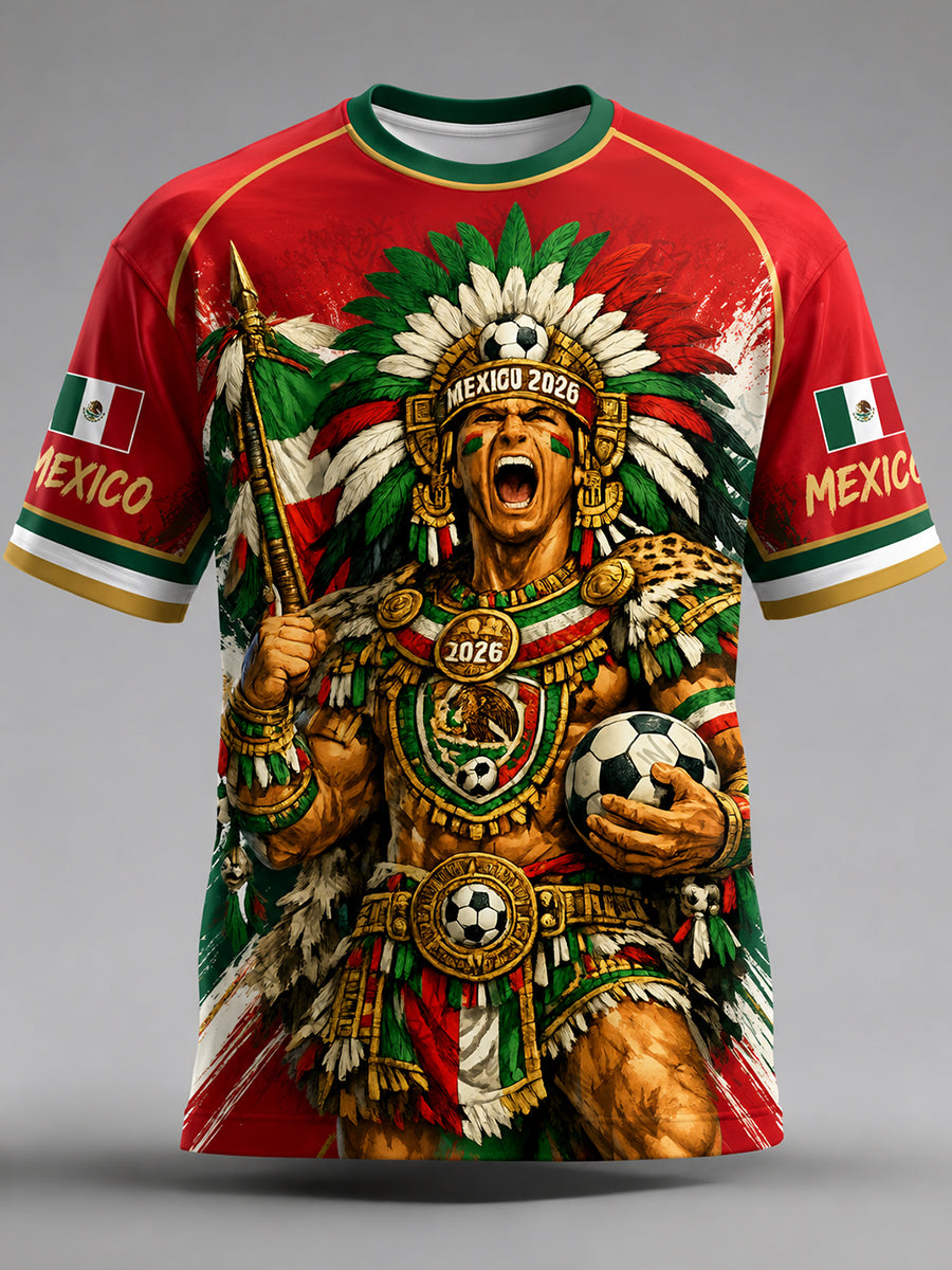 Camiseta con estampado artístico de elemento de animación: pizza y fútbol mexicano para hombre