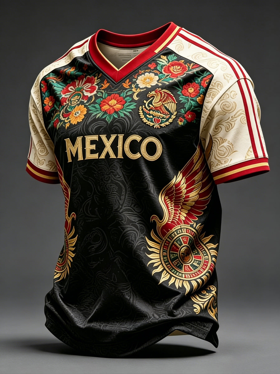 Camiseta de manga corta con estampado de arte de fútbol mexicano para hombre