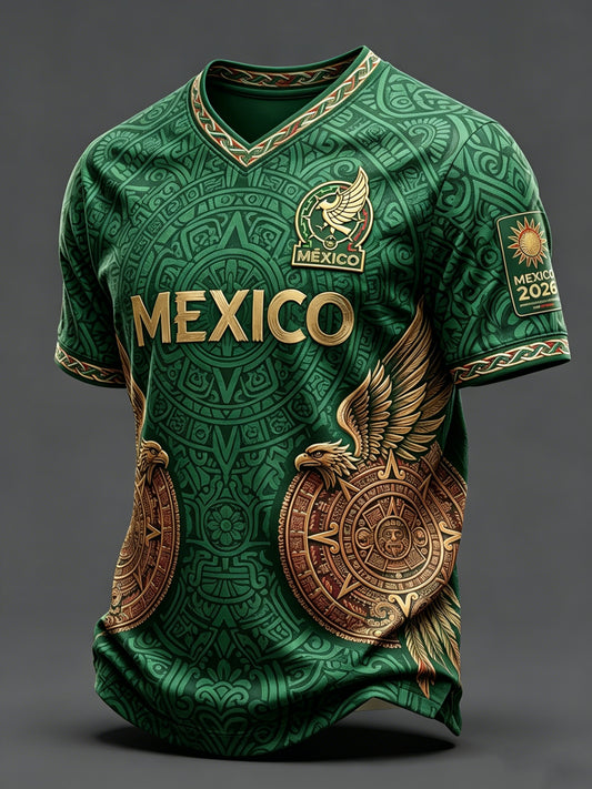 Camiseta de manga corta con estampado artístico del partido de fútbol mexicano masculino