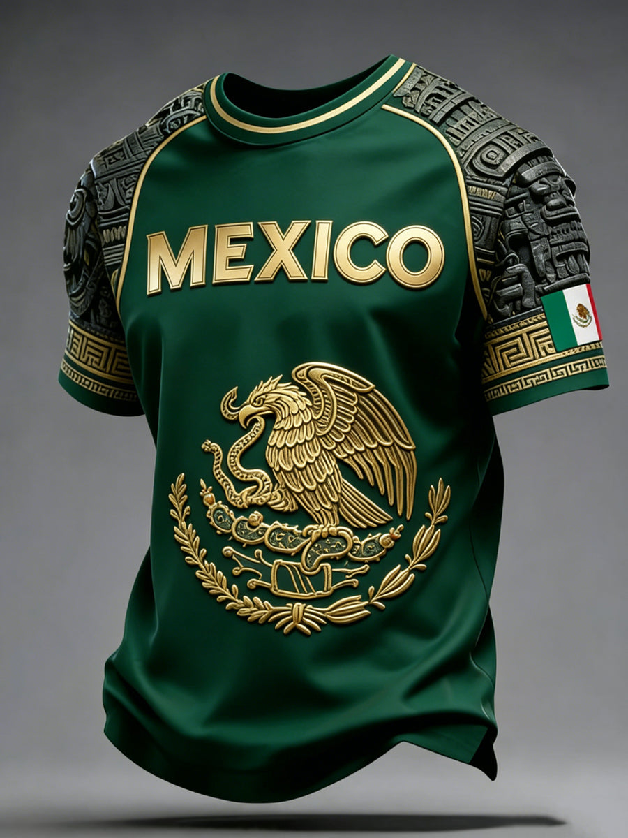 Camiseta de manga corta con estampado artístico del partido de fútbol mexicano masculino