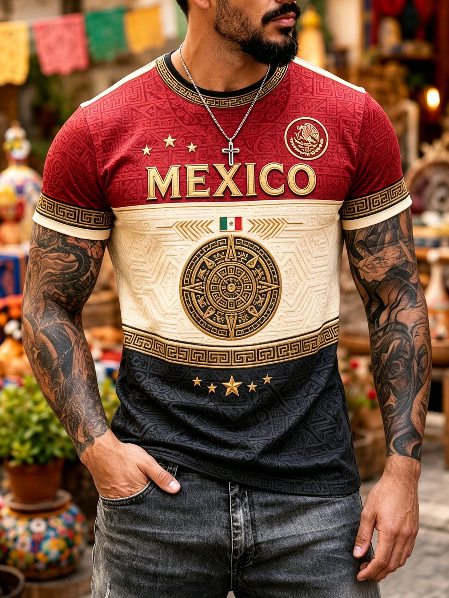 Camiseta con estampado artístico de animación para partidos de fútbol mexicano masculino