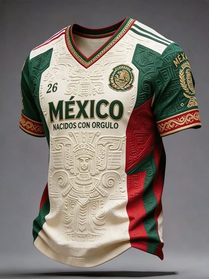 Camiseta con cuello en V impresa del arte del amante del fútbol de México de los hombres