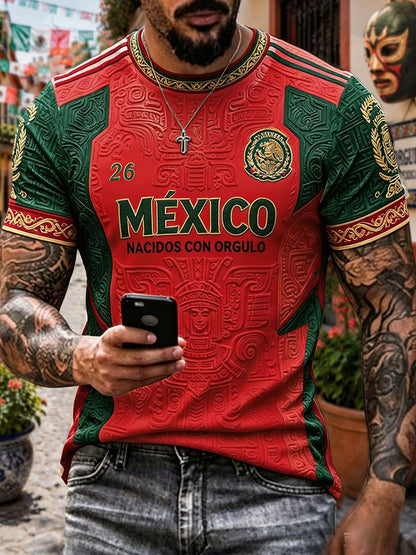 Camiseta con cuello en V impresa del arte del amante del fútbol de México de los hombres