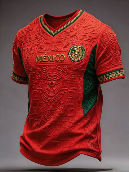 Camiseta estampada con diseño artístico para amantes del fútbol mexicano, para hombre