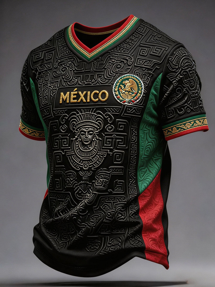 Camiseta estampada con diseño artístico para amantes del fútbol mexicano, para hombre