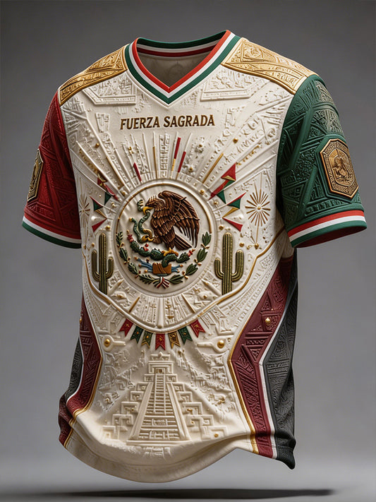 Camiseta de hombre con cuello en V y estampado artístico sobre el amor por el fútbol mexicano