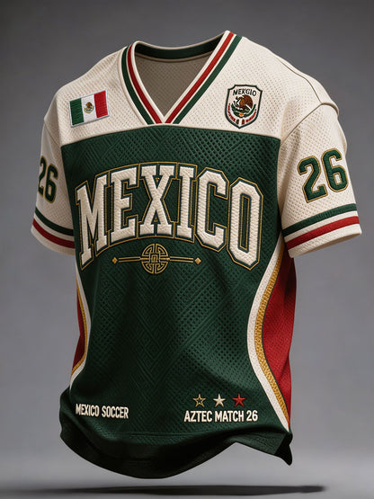 Camiseta estampada con diseño artístico para amantes del fútbol mexicano, para hombre
