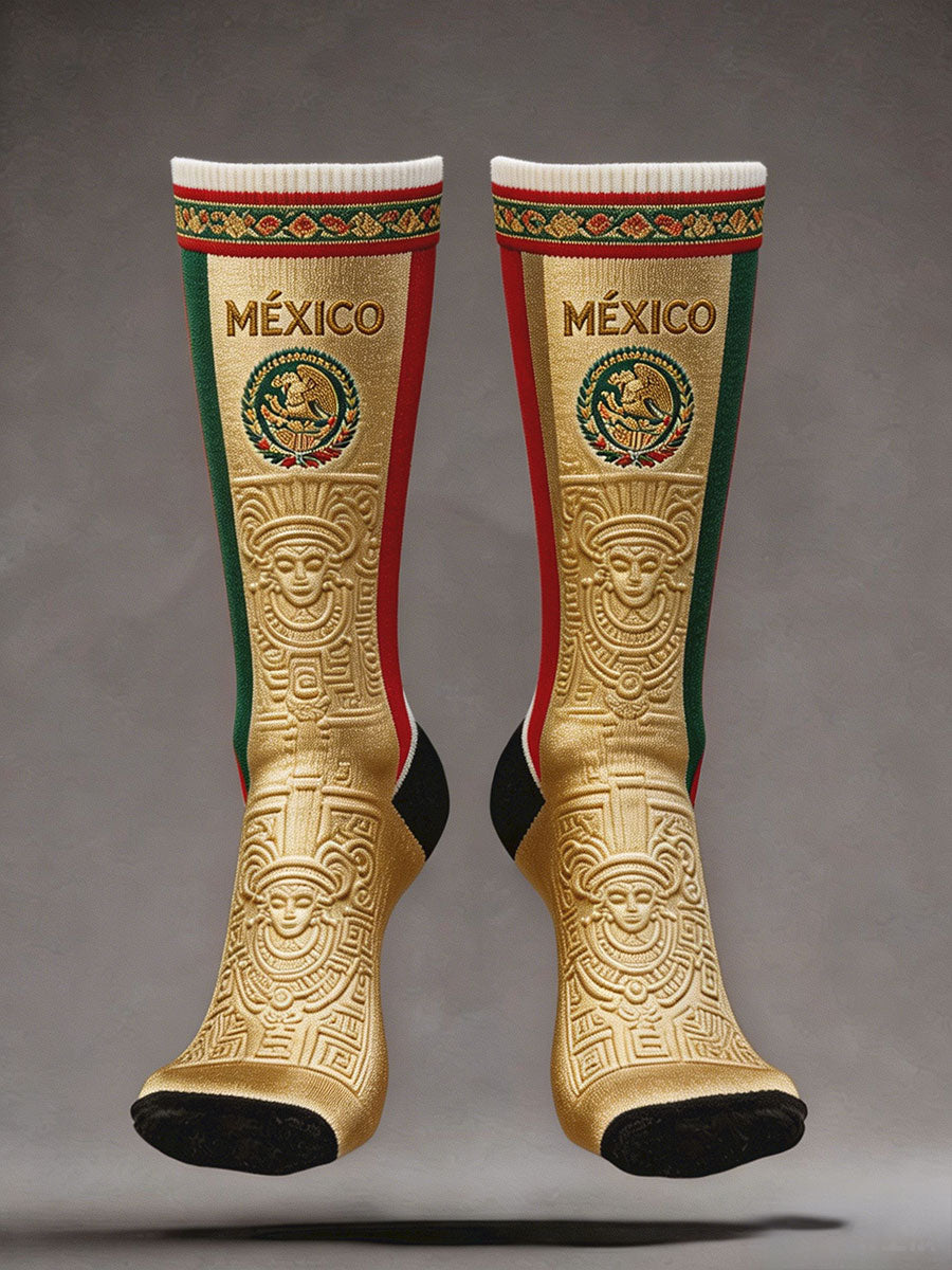 Calcetines unisex con estampado artístico para amantes del fútbol mexicano