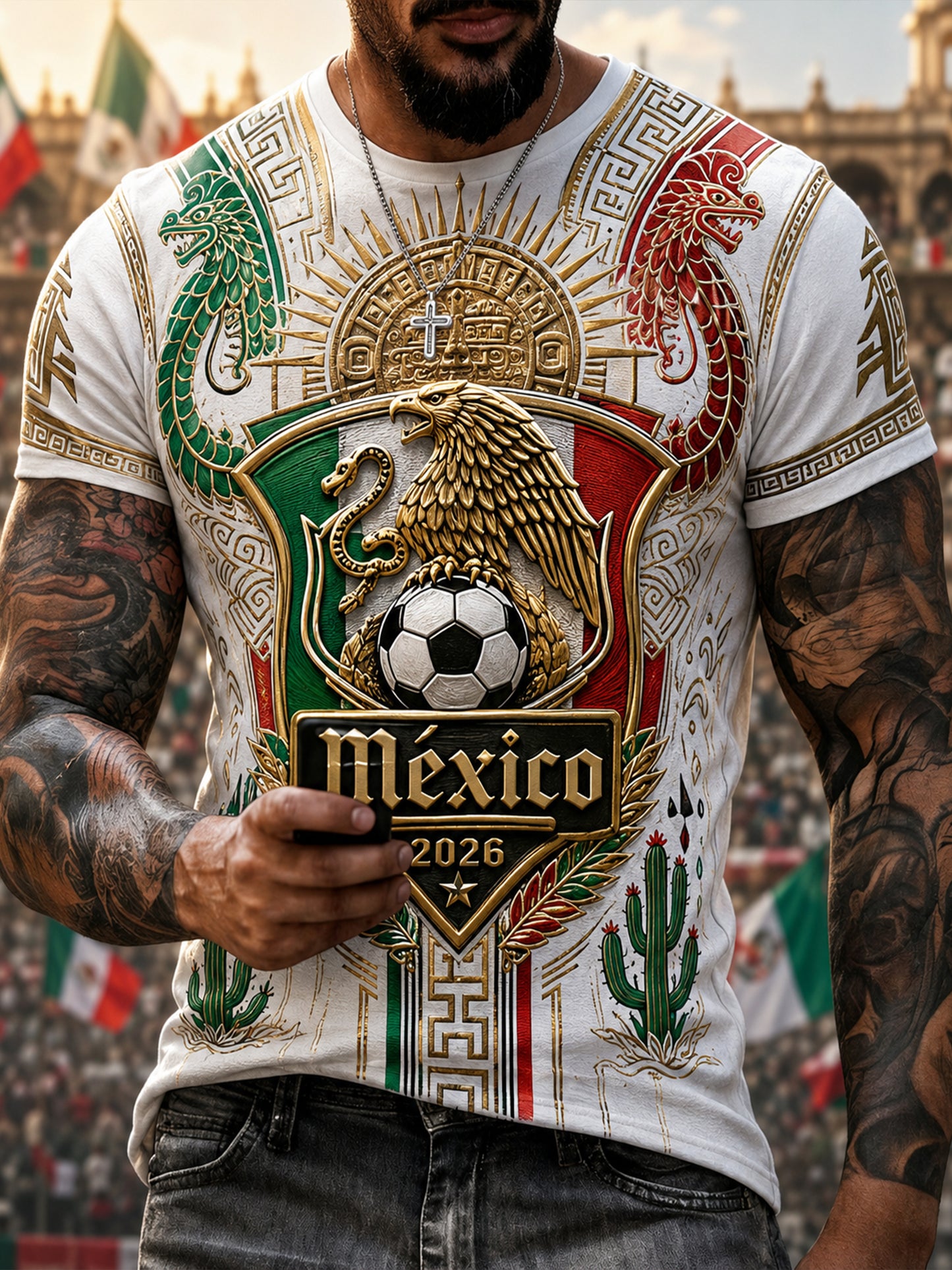 Partido de fútbol mexicano de los hombres que anima la camiseta de la impresión del arte
