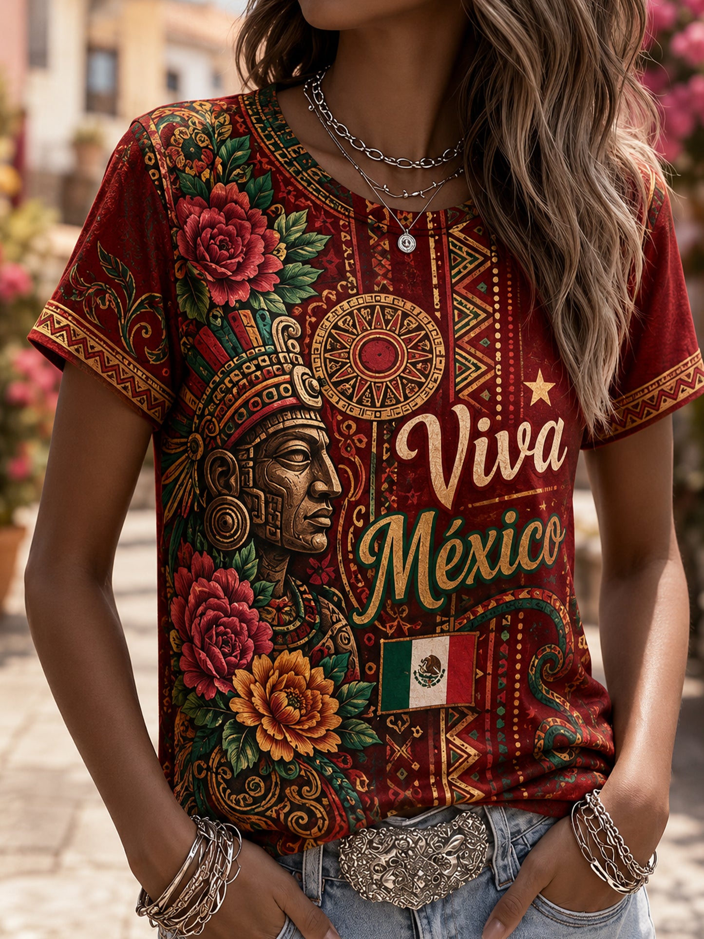 Camiseta con estampado artístico de animación a un partido de fútbol femenino mexicano