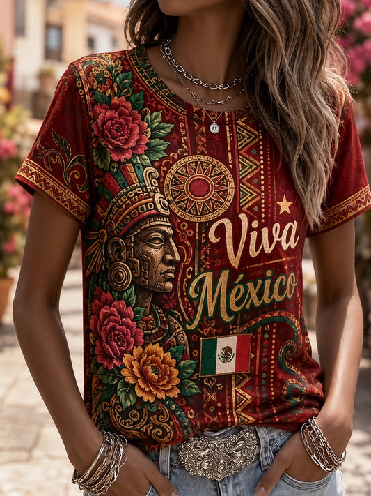 Camiseta con estampado artístico de animación a un partido de fútbol femenino mexicano