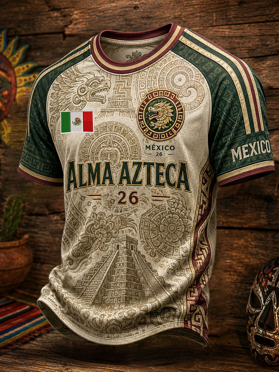 Camiseta estampada con diseño artístico para amantes del fútbol mexicano, para hombre