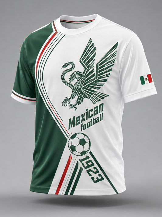 Camiseta con estampado artístico de elementos de animación para partidos de fútbol mexicano