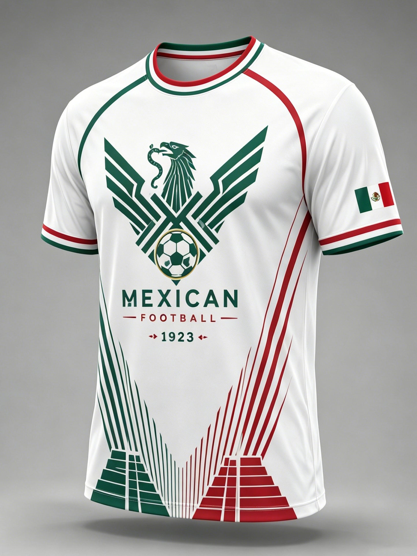 Camiseta con estampado artístico de elementos de animación para partidos de fútbol mexicano