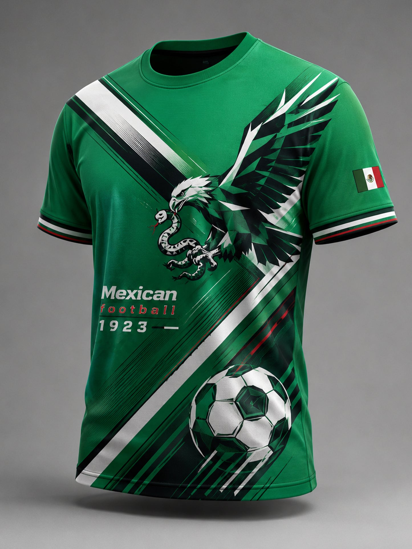 Camiseta con estampado artístico de elementos de animación para partidos de fútbol mexicano