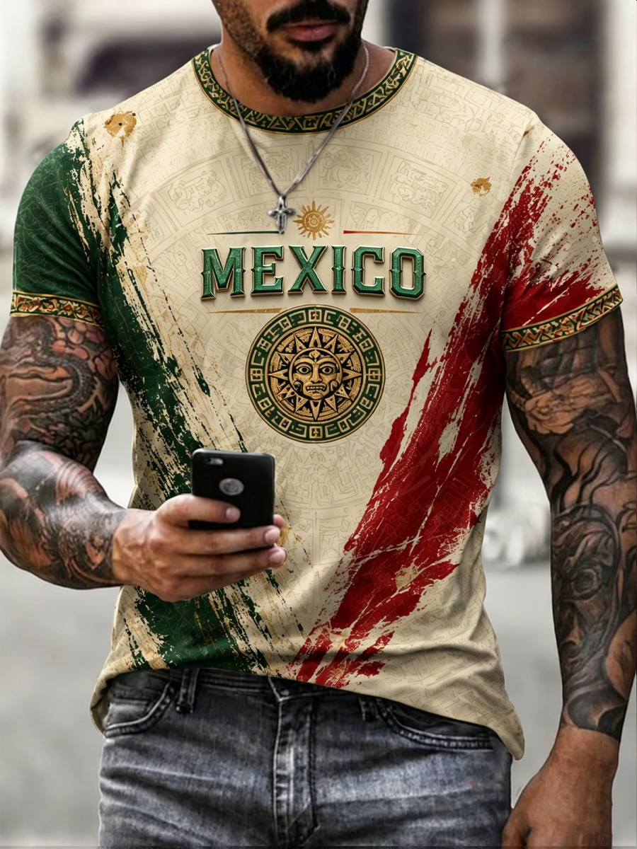 Camiseta de hombre de México estampada con mangas cortas