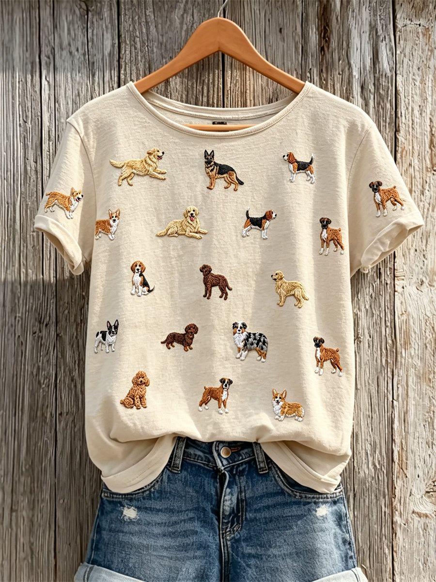 Los perros encantadores del amante del perro de las mujeres imprimen la camiseta de manga corta