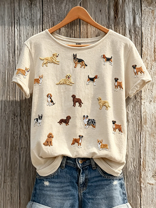 Los perros encantadores del amante del perro de las mujeres imprimen la camiseta de manga corta