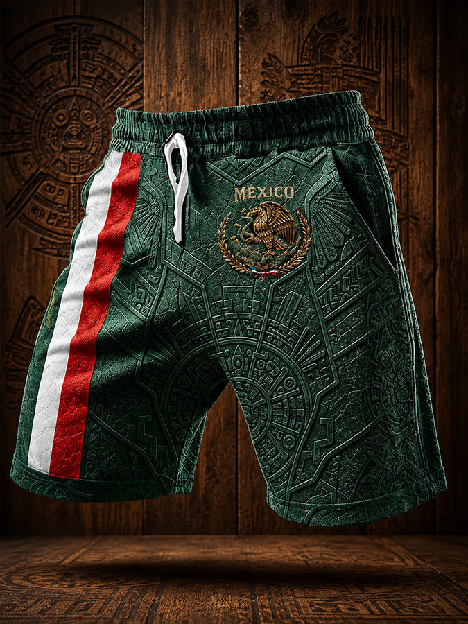 Pantalones cortos estampados con diseño artístico para amantes del fútbol mexicano, para hombre
