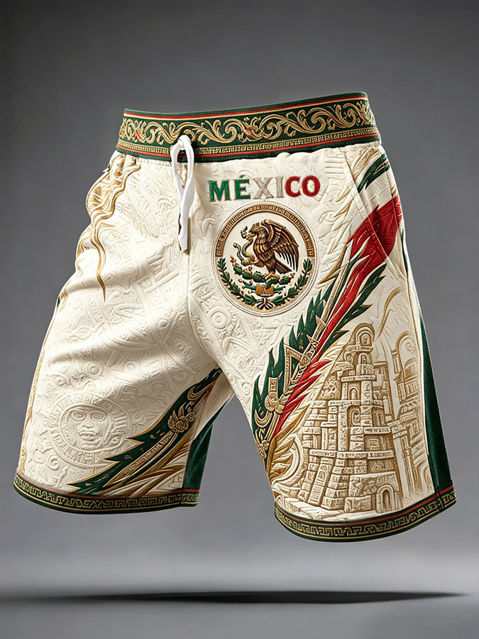 Pantalones cortos estampados con diseño artístico para amantes del fútbol mexicano, para hombre
