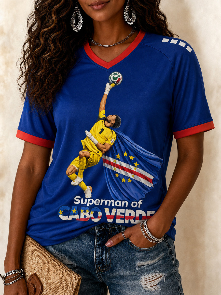 Camiseta casual con cuello en V y estampado, regalo para mujeres aficionadas al fútbol