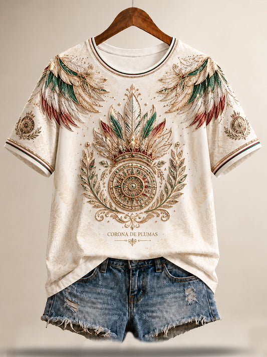 Camiseta de lino impresa del arte del amante del fútbol de México para mujer