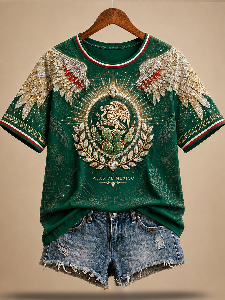Camiseta de lino impresa del arte del amante del fútbol de México para mujer