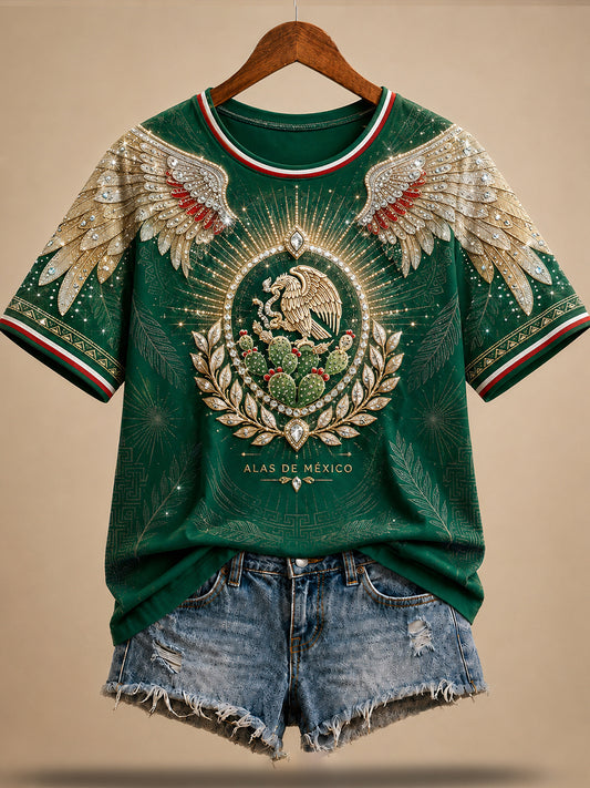 Camiseta de lino impresa del arte del amante del fútbol de México para mujer